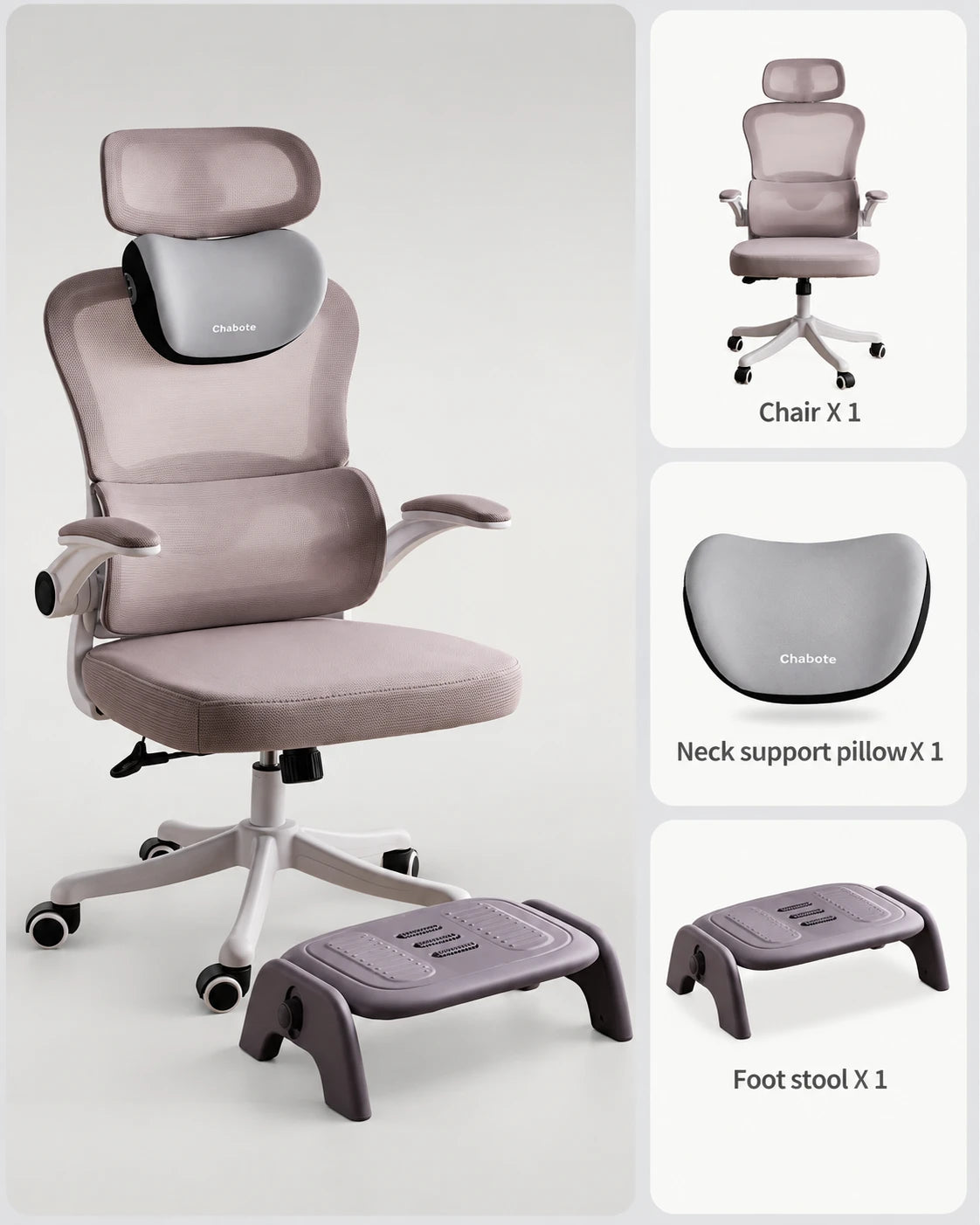 What is included: chair, neck support pillow and foot stool